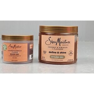 2 Pack Shea Moisture Styling Gel 15oz & Edge Gel 3.5oz Flaxseed Coconut Hibiscus